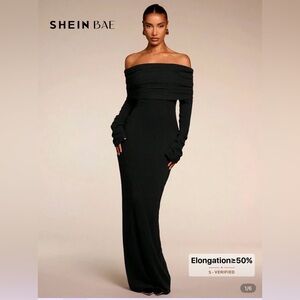 SHEIN Black Off-Shoulder Long Sleeve Dress